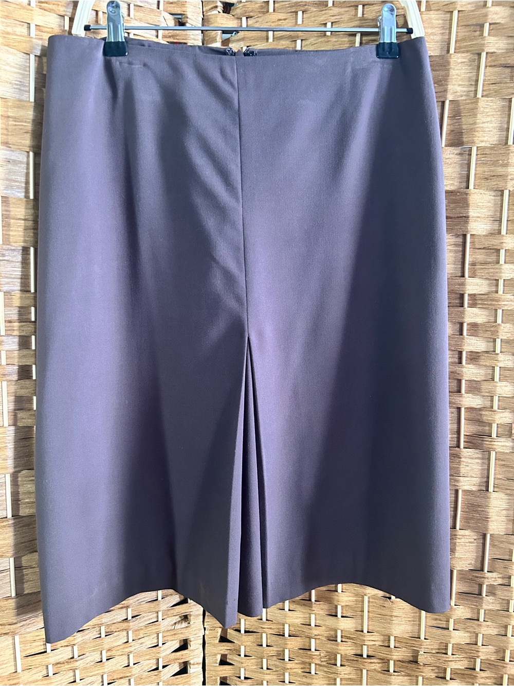 Brown A-Line Midi Skirt Stretch Career Minimalist Classic Size 10